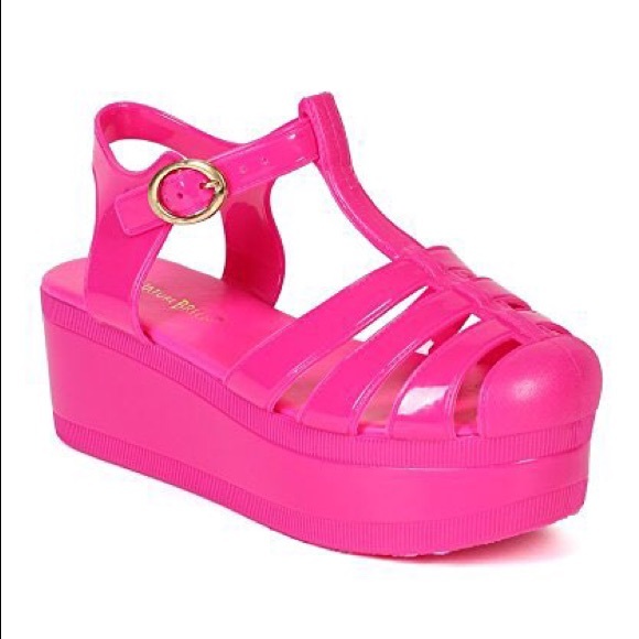 pink platform jelly shoes